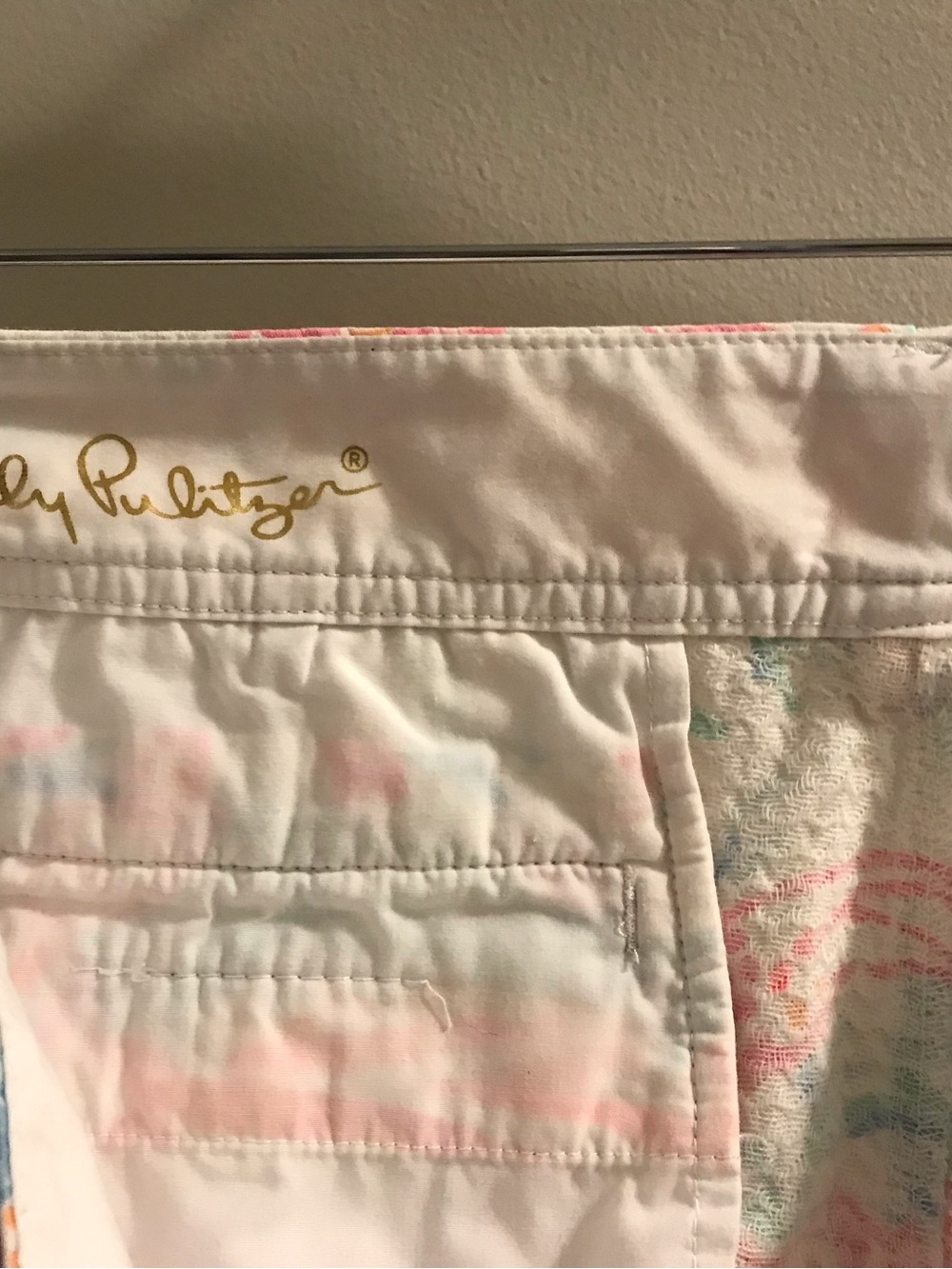 Lilly Pulitzer White Seersucker Shorts with Coral, Pink & Aqua Floral Print - Picture 3 of 4